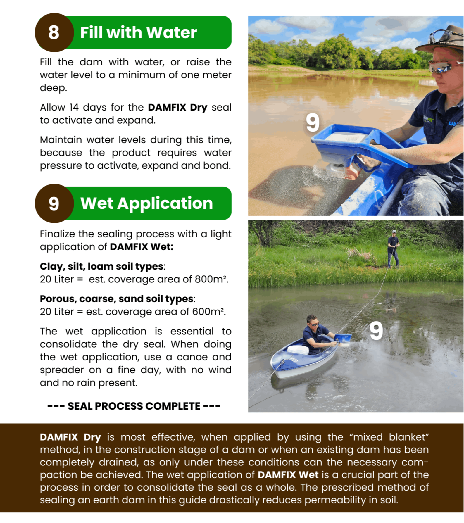 Steps to seal an earth dam with DAMFIX Dry